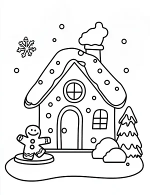 Adorable Gingerbread House with Snowman Coloring Page by Mindset Flow