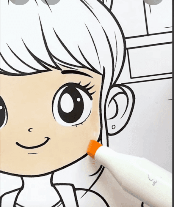 Adorable Girl Baking Cupcakes In The Kitchen Adult Coloring Page-HowToVideo Adorable Girl Baking Cupcakes In The Kitchen Adult Coloring Page-HowToVideo