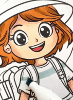 Adorable Girl Hiking In The Mountains Adult Coloring Page How to Video