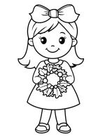 Adorable Girl Holding Christmas Wreath Coloring Page By Mindset Flow