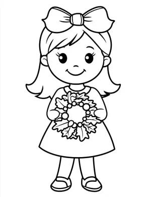 Adorable Girl Holding Christmas Wreath Coloring Page By Mindset Flow