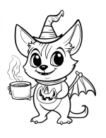 Adorable Halloween Bat Barista with Coffee Coloring Page By Mindset Flow