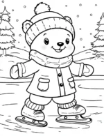 Adorable Ice Skating Bear Christmas Fun Coloring Page By Mindset Flow