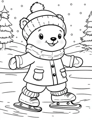 Adorable Ice Skating Bear Christmas Fun Coloring Page By Mindset Flow