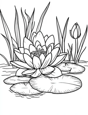 Adorable Lotus Flower Distribution On Water With Buds Coloring Page by Mindset Flow