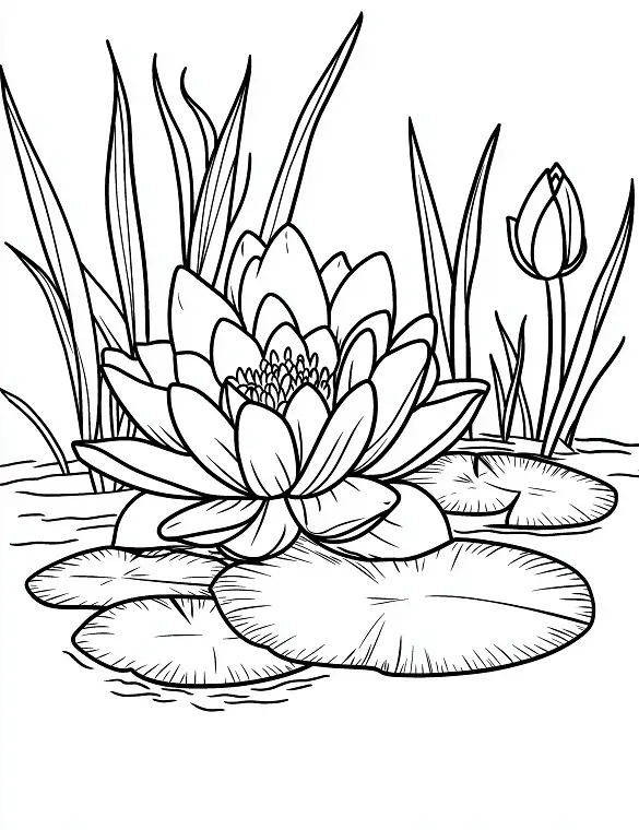 Adorable Lotus Flower Distribution On Water With Buds Coloring Page by Mindset Flow