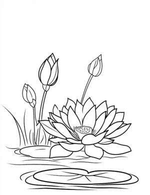 Adorable Lotus Flower Growing On Water With Buds Coloring Page by Mindset Flow