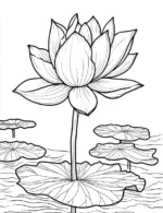Adorable Lotus Flower On Water With Lily Pads Coloring Page by Mindset Flow
