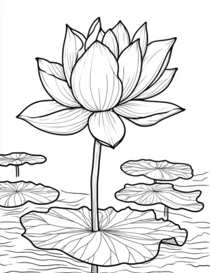 Adorable Lotus Flower On Water With Lily Pads Coloring Page by Mindset Flow