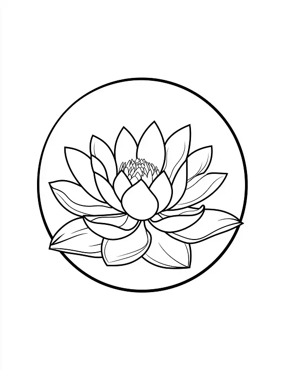 Adorable Lotus Flower With Multiple Layers Of Petals Circular Design Coloring Page by Mindset Flow