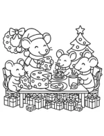 Adorable Mice Family Christmas Feast Coloring Page By Mindset Flow