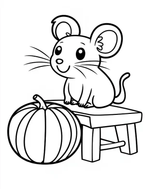 Adorable Mouse Sitting Beside a Pumpkin Halloween Coloring Page by Mindset Flow