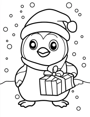Adorable Penguin Holding Gift Christmas Coloring Page by Mindset Flow