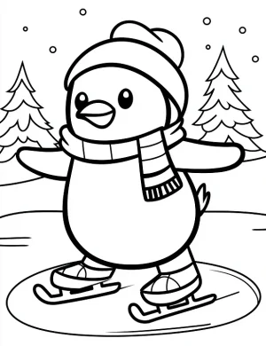 Adorable Penguin Ice Skating on Pond Coloring Page by Mindset Flow