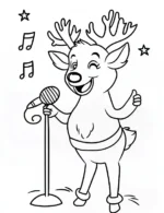 Adorable Reindeer Singing at Karaoke Party Coloring Page By Mindset Flow