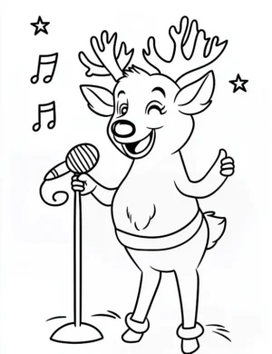 Adorable Reindeer Singing at Karaoke Party Coloring Page By Mindset Flow