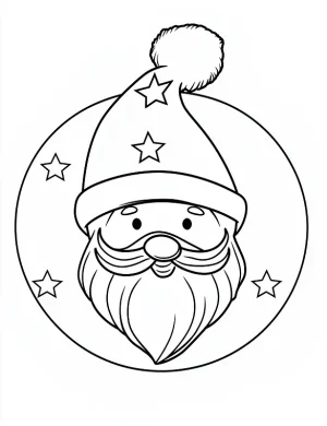 Adorable Santa Face with Stars Coloring Page By Mindset Flow