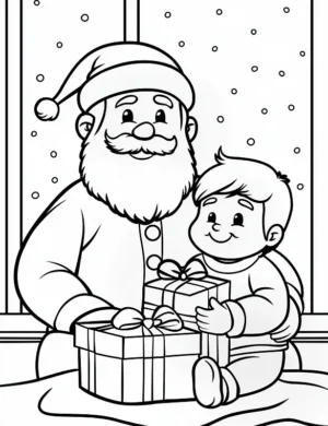 Adorable Santa and Boy with Presents Coloring Page By Mindset Flow
