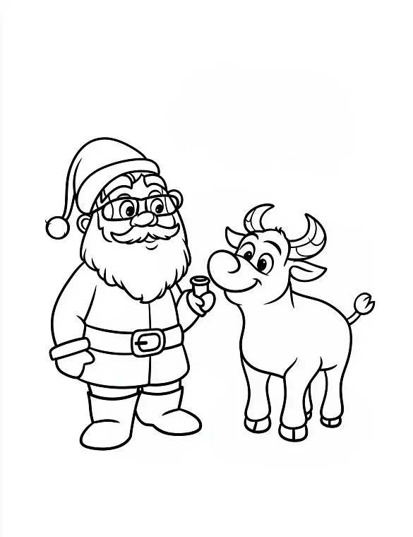 Adorable Santa and Cow Christmas Coloring Page By Mindset Flow Adorable Santa and Cow Christmas Coloring Page By Mindset Flow