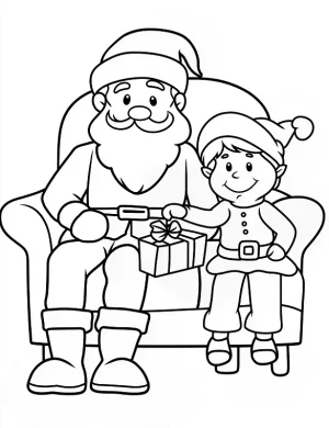 Adorable Santa and Elf on Couch Christmas Coloring Page by Mindset Flow