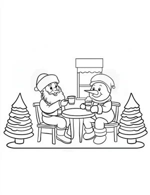 Adorable Santa and Snowman Chilling Christmas Coloring Page by Mindset Flow