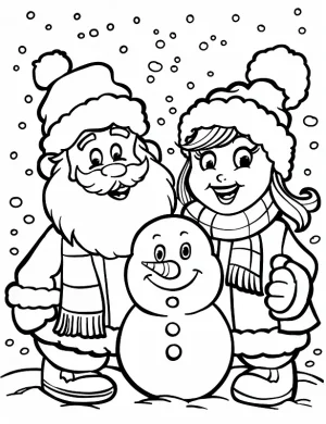 Adorable Santa with Snowman Christmas Coloring Page by Mindset Flow