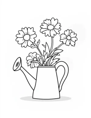 Adorable Self Watering Pot with Flowers Coloring Page