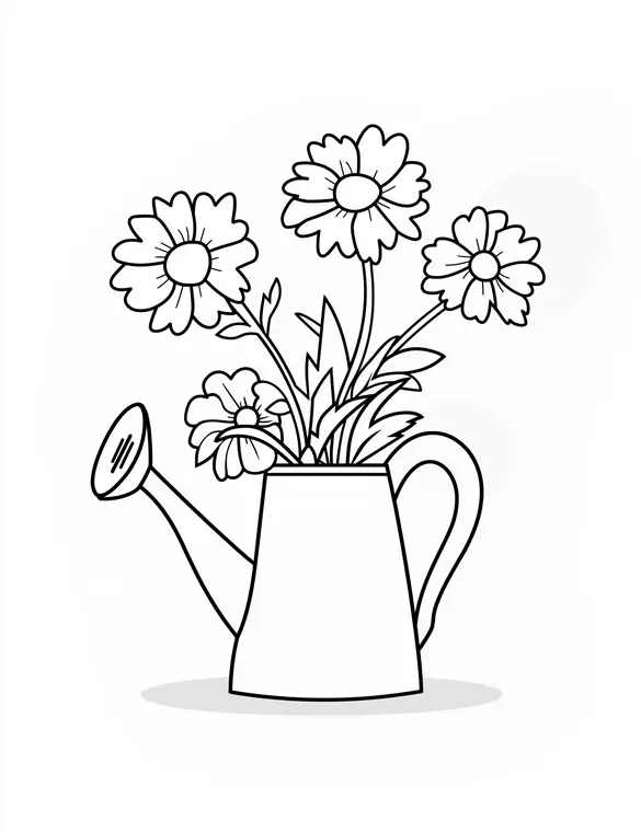 Adorable Self Watering Pot with Flowers Coloring Page
