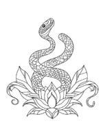Adorable Snake Surrounded By Lotus Flower Design Coloring Page by Mindset Flow
