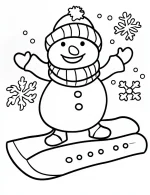 Adorable Snowman on Snowboard Coloring Page by Mindset Flow