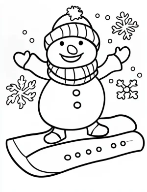 Adorable Snowman on Snowboard Coloring Page by Mindset Flow