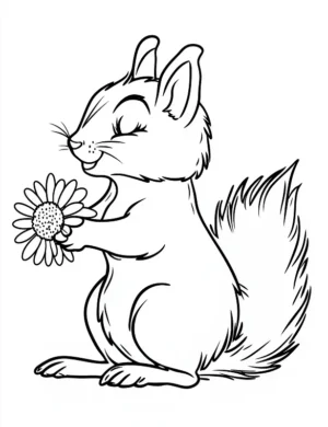 Adorable Squirrel Holding Daisy Flower Flower Coloring Page By Mindset Flow