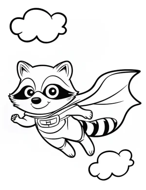 Adorable Superhero Raccoon Flying Coloring Page By Mindset Flow