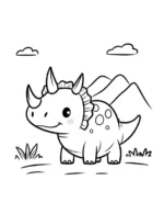 Adorable Triceratops Grazing in Prehistoric Landscape Printable Coloring Page