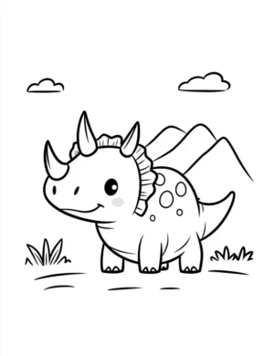 Adorable Triceratops Grazing in Prehistoric Landscape Printable Coloring Page