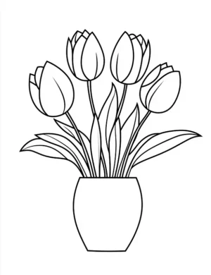 Adorable Tulip Pot Arrangement Flower Coloring Page By Mindset Flow