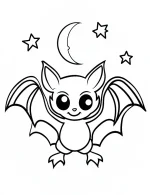 Adorable Vampire Bat Flying Under Moon And Stars Coloring Page by Mindset Flow