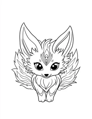 Adorable Wide Eyed Baby Fox with Stylized Fluffy Fur and Mandala Design Coloring Page by Mindset Flow