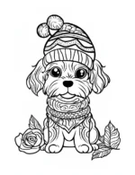 Adorable Winter Dog With Rose Flower Coloring Page By Mindset Flow