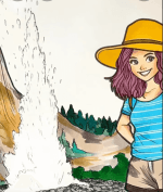 Adventure Girl in Front of Geyser Adult Coloring Page-HowToVideo