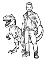 Adventurer and Velociraptor Dinosaur Friendship Coloring Page
