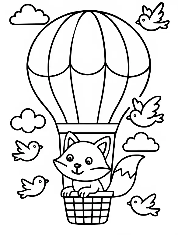Adventurous Fox in a Hot Air Balloon Coloring Page By Mindset Flow Adventurous Fox in a Hot Air Balloon Coloring Page By Mindset Flow