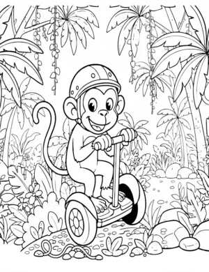 Adventurous Monkey Riding Segway Coloring Page by Mindset Flow