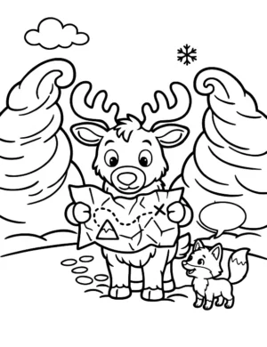 Adventurous Reindeer Exploring Map Coloring Page By Mindset Flow