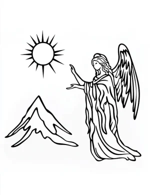 Angel with Mountain and Sun Christmas Coloring Page By Mindset Flow