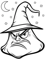 Angry Witch Hat with Moon and Stars Coloring Page by Mindset Flow