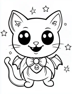 Anime Cute Cat Wearing a Halloween Costume Coloring Page by Mindset Flow