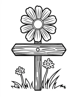 Appealing Wooden Sign With Floral Design Flower Coloring Page By Mindset Flow