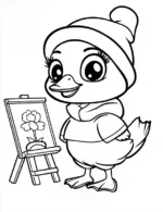 Artistic Duckling Painting Flower Coloring Page by Mindset Flow