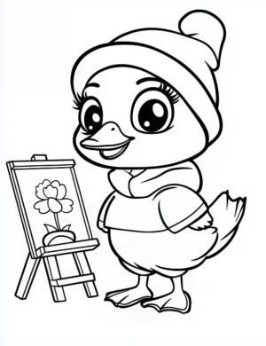 Artistic Duckling Painting Flower Coloring Page by Mindset Flow